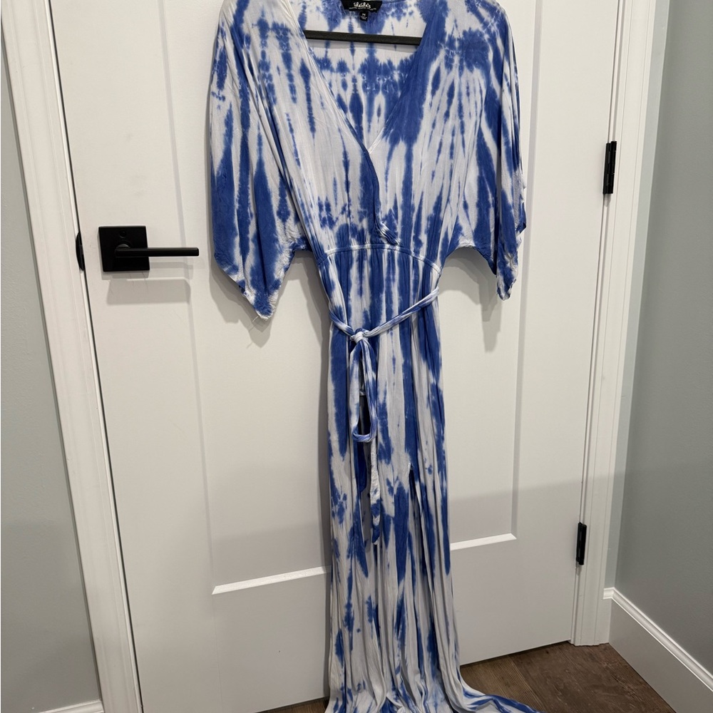 Blue and White Tie-Dye Maxi Dress